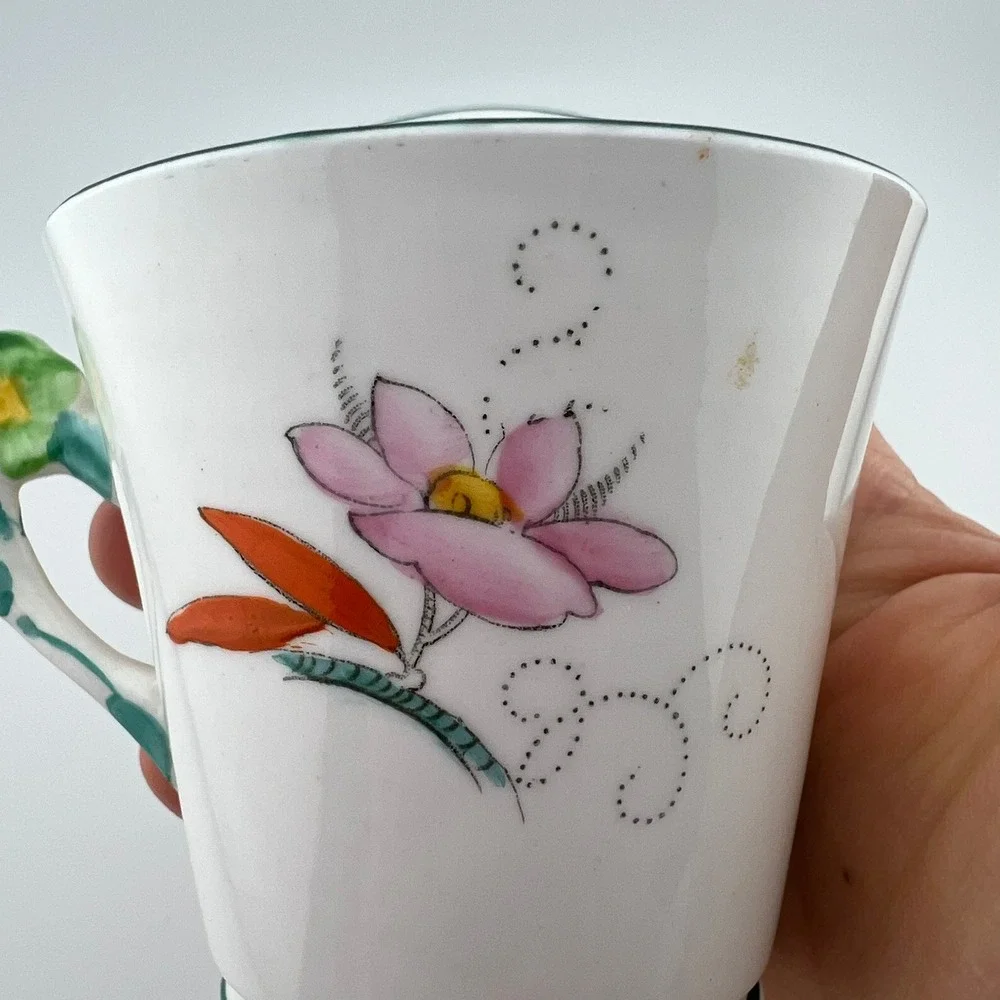VTG Phoenix China England Floral Cup & Saucer TF&S Ltd Hand Painted Handle 1930s